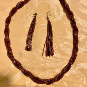 Beautifully beaded brown glass necklace/earring